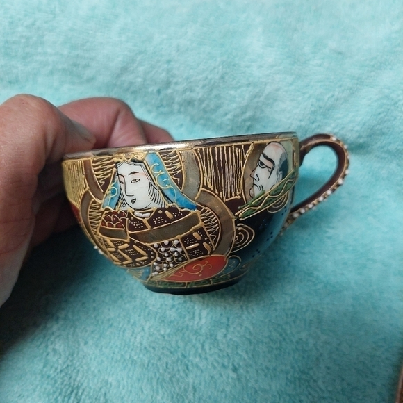 Vintage* Nagoya Satsuma Moriage Immortals Cup and Saucer Set - Picture 4 of 13